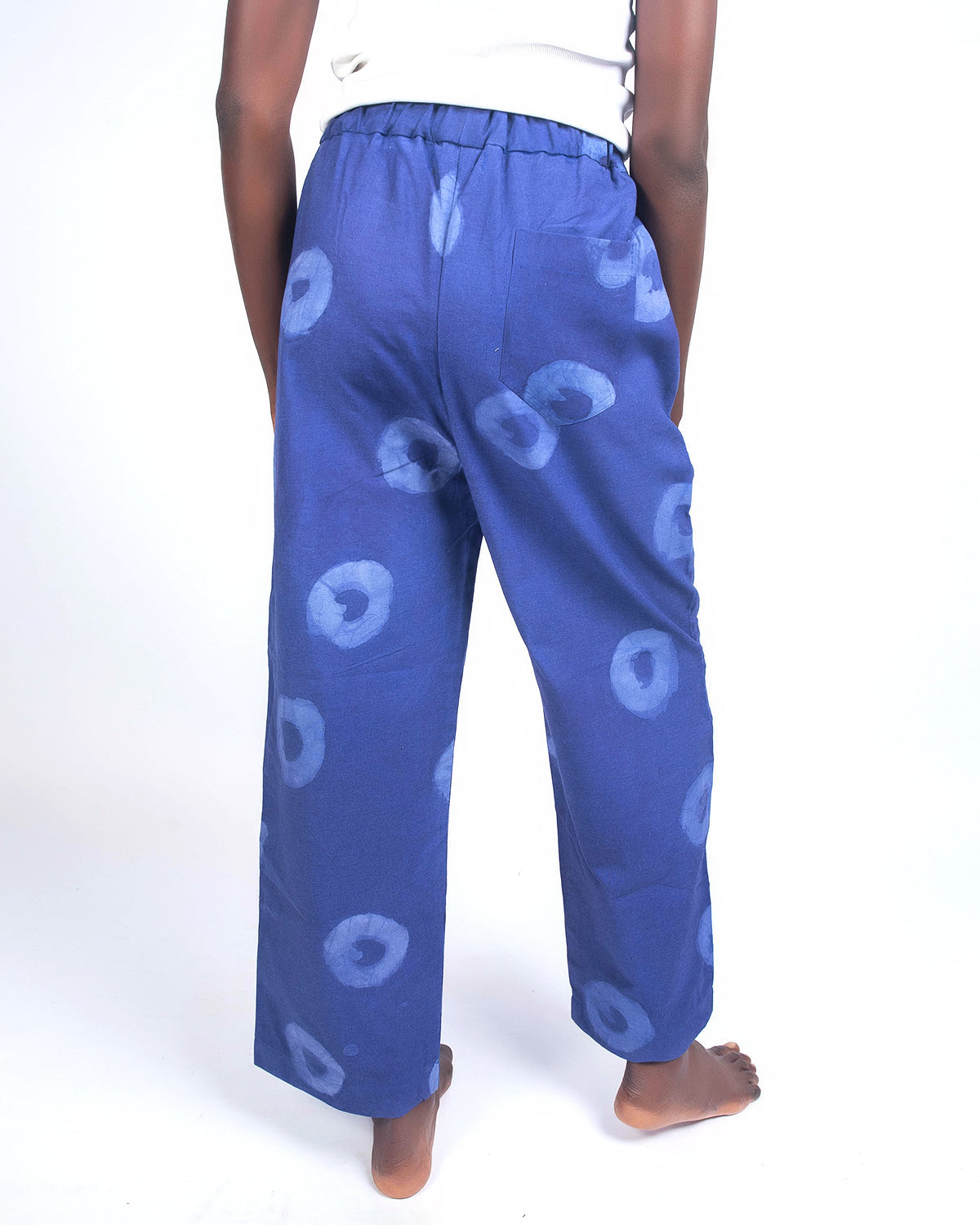 Indigo Blue Circle Print - Women's Cotton Adire Trousers