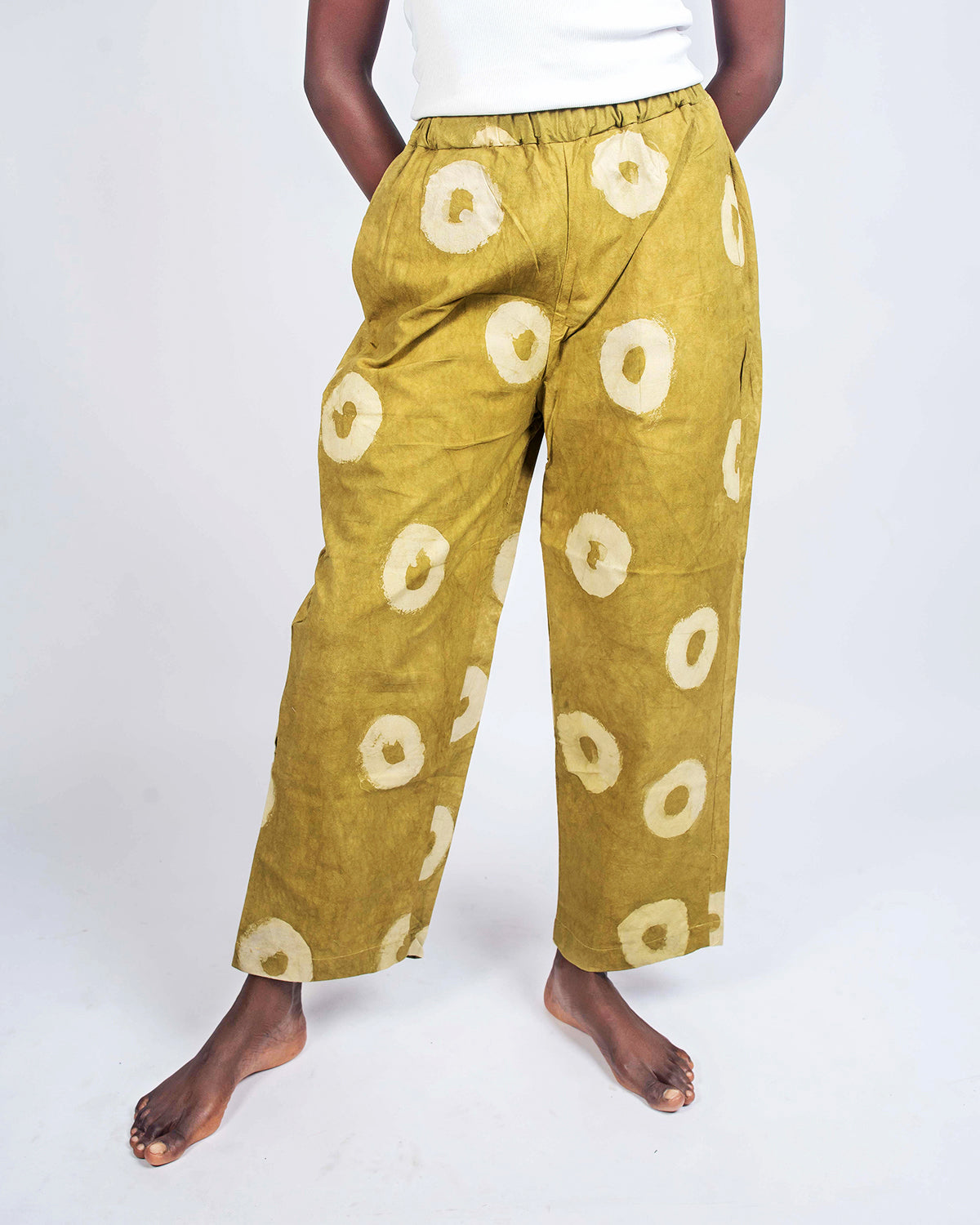 Tan Circle Print - Women's Cotton Adire Trousers