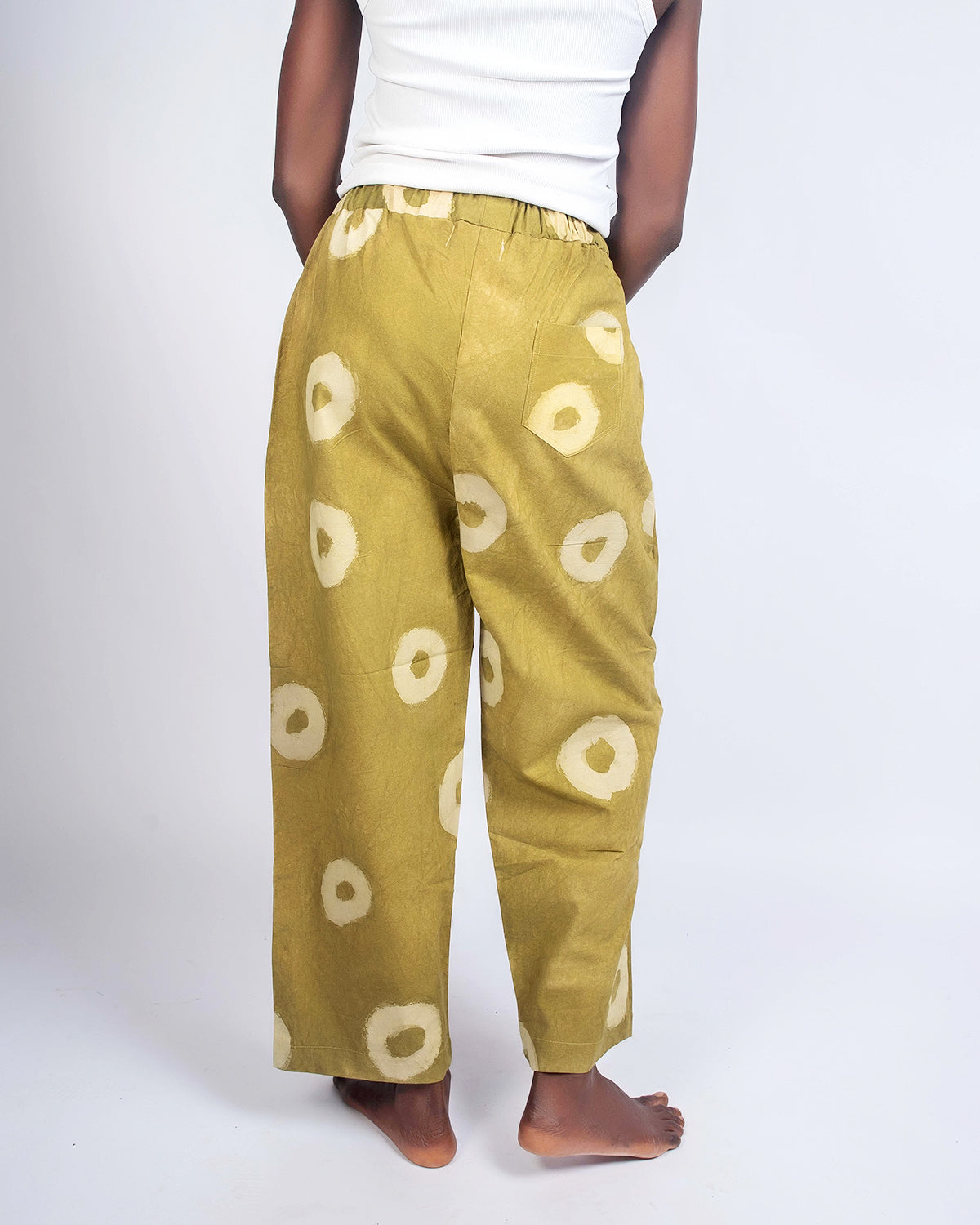 Tan Circle Print - Women's Cotton Adire Trousers