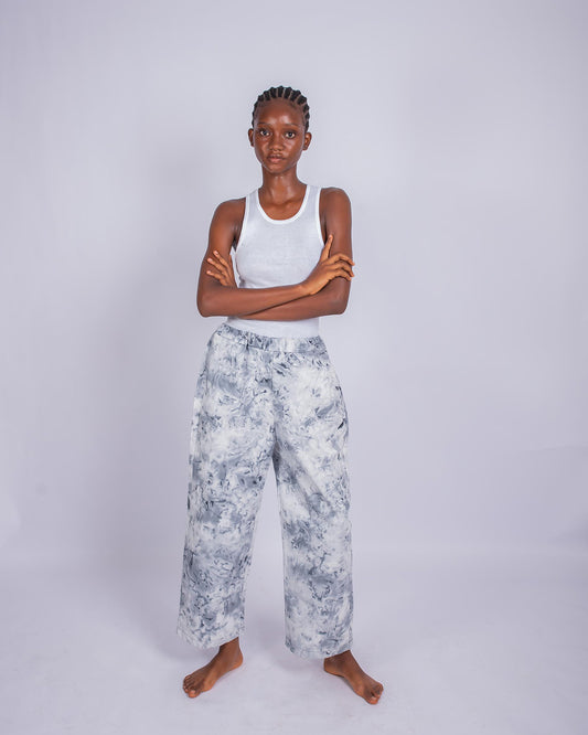 Black & White Fluid Print - Women's Cotton Adire Trousers