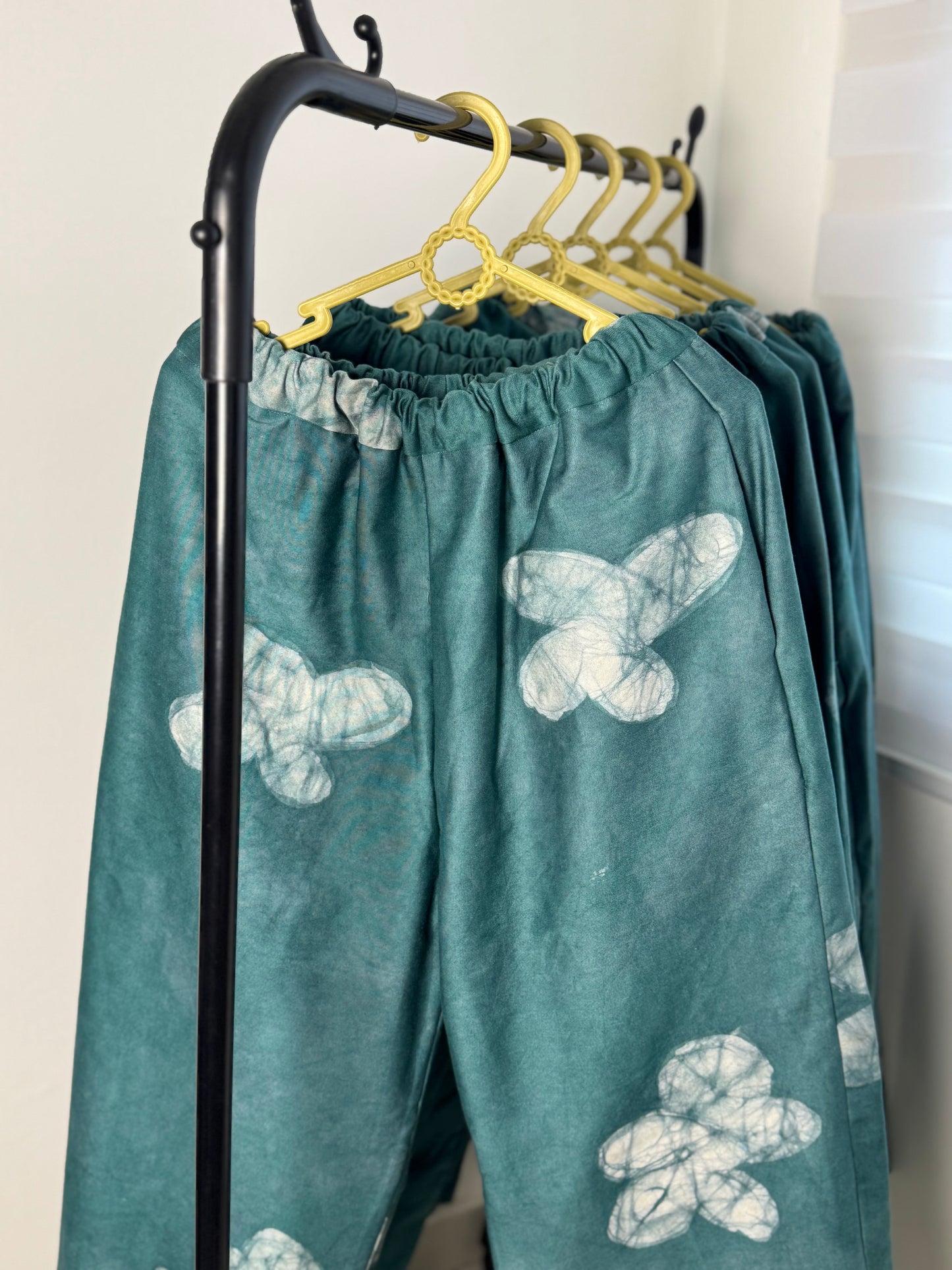 Teal Floral Print - Women's Cotton Adire Trousers