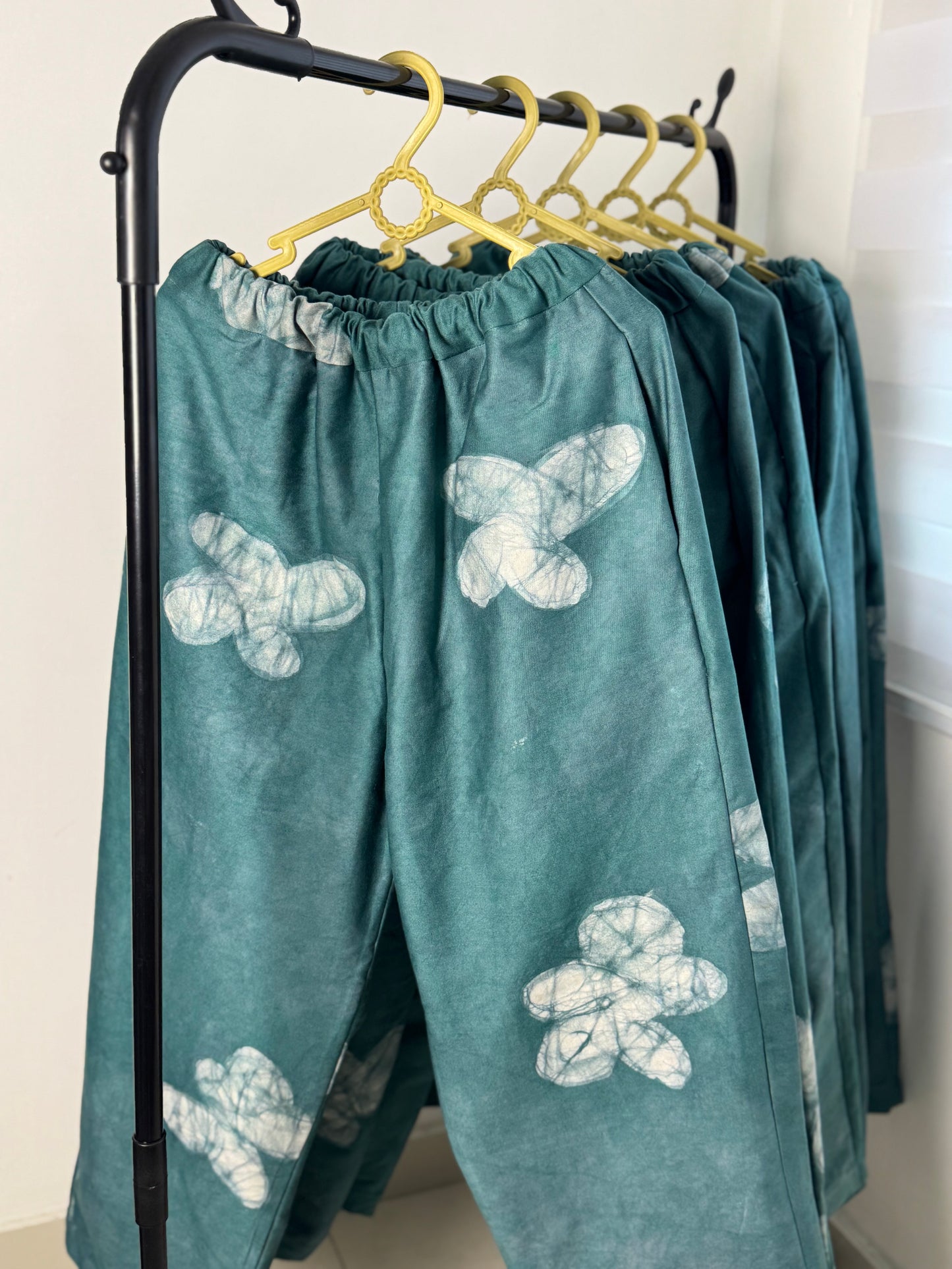 Teal Floral Print - Women's Cotton Adire Trousers