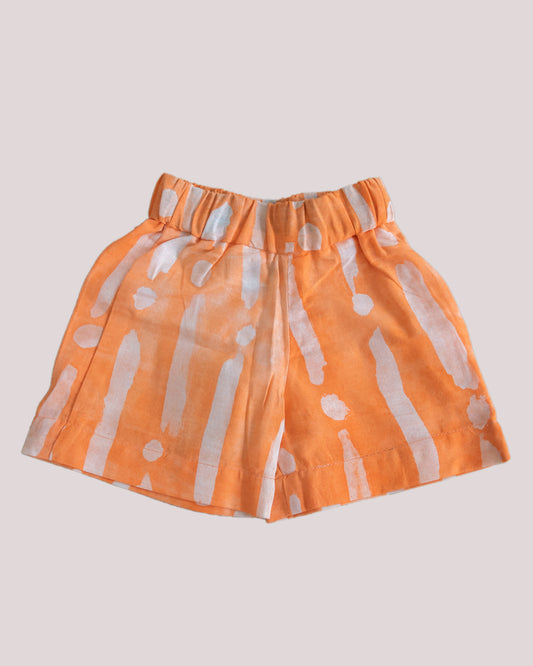 Orange Stripe Print - Kids' Cotton Adire Shorts