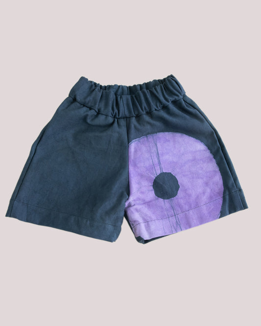 Purple & Black Contrast Print - Kids' Cotton Adire Shorts