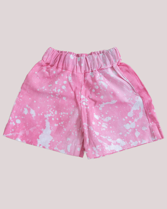 Pink Splash Print - Kids' Cotton Adire Shorts