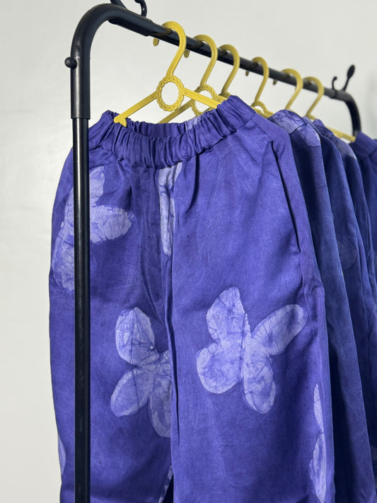 Indigo Blue Floral Print - Women's Soft Cotton Adire Trousers