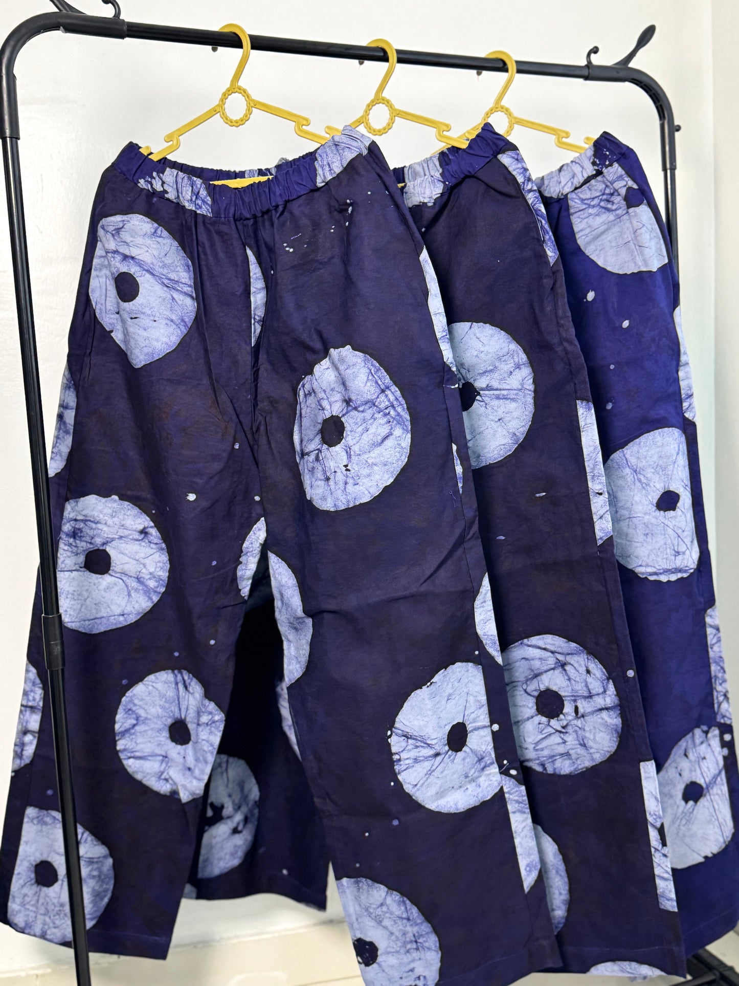 Grey & Navy Blue Contrast Print - Men's Cotton Adire Trousers