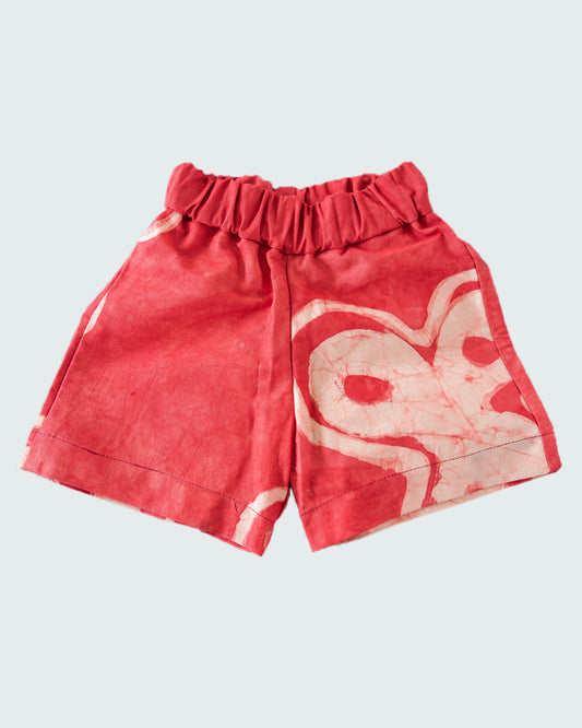 Bright Pink & White Contrast Print - Kids' Cotton Adire Shorts