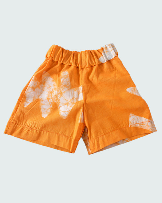 Orange & White Contrast Print - Kids' Cotton Adire Shorts