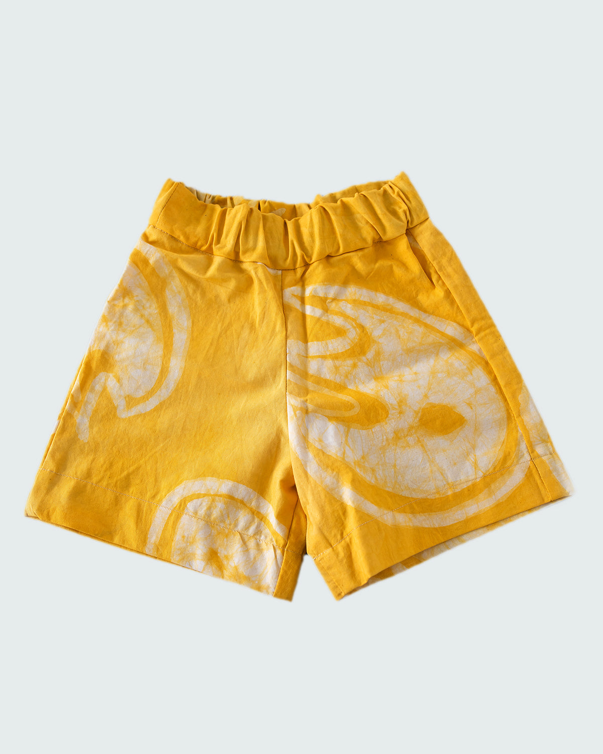 Yellow & White Constrast Print - Kids' Cotton Adire Shorts