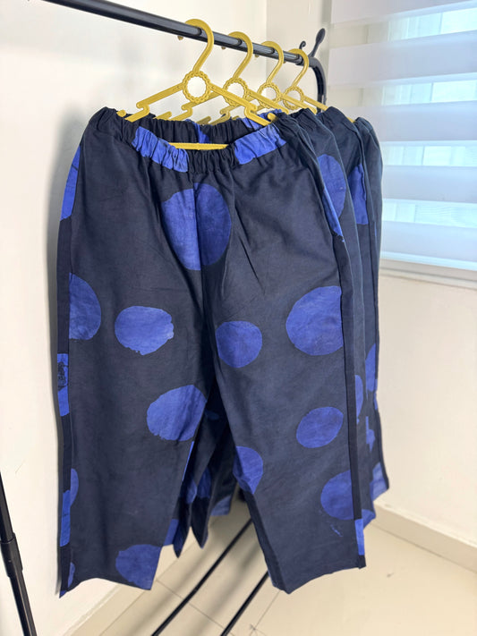 Blue & Black Contrast Print - Men's Cotton Adire Trousers