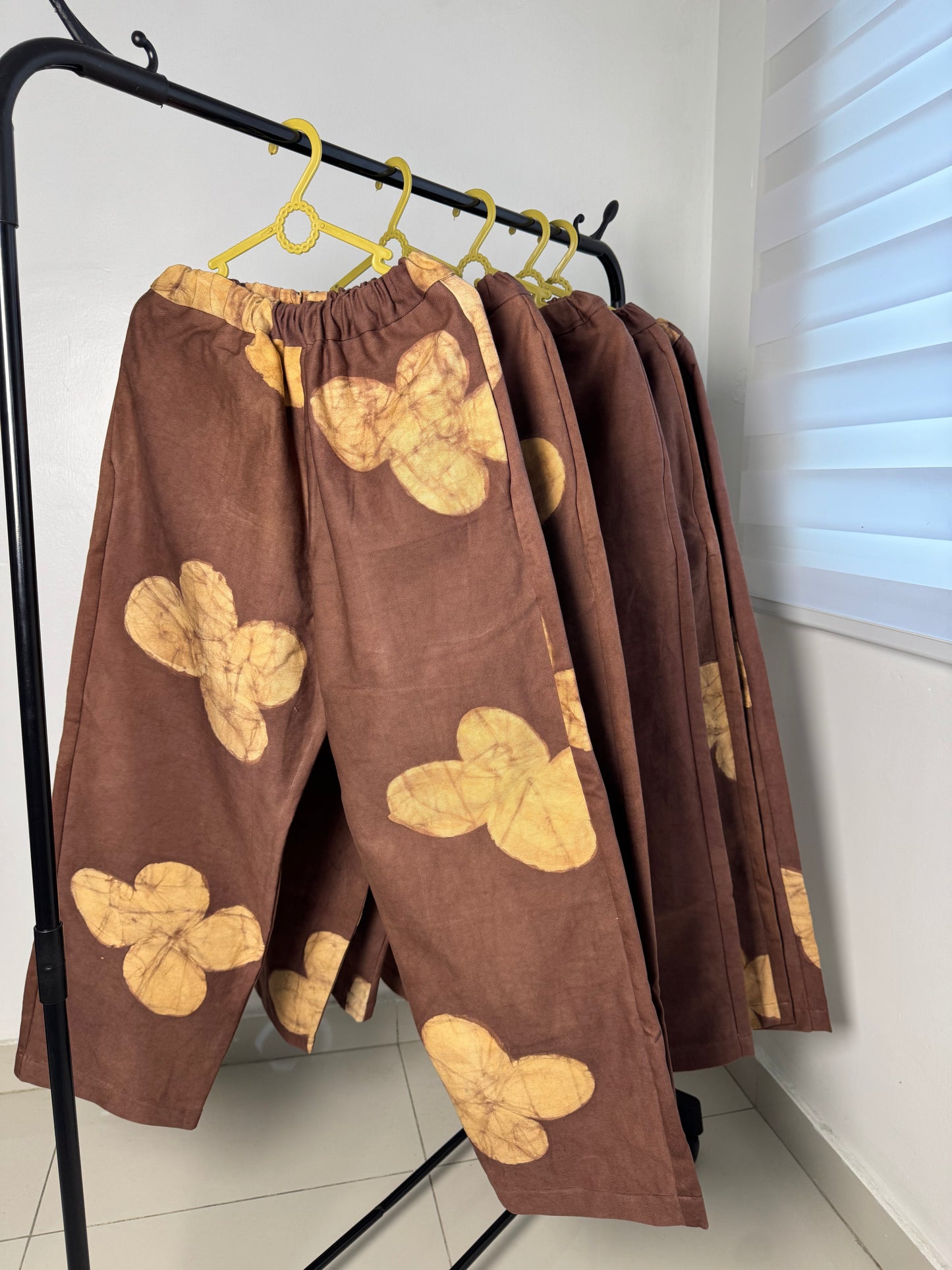 Brown Floral Print - Women's Cotton Adire Trousers