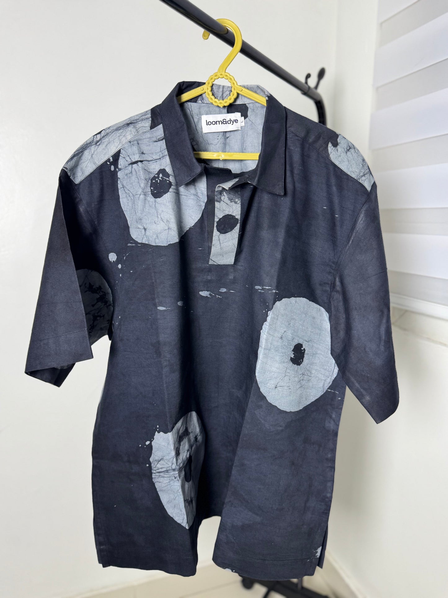 Grey & Black Contrast Print - Men's Cotton Adire Shirt