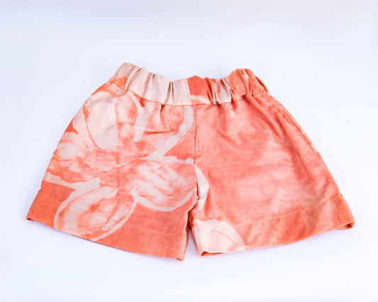 Blush Pink Floral Print - Kids' Cotton Adire Shorts