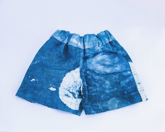 Grey & White Contrast Print - Kids' Cotton Adire Shorts