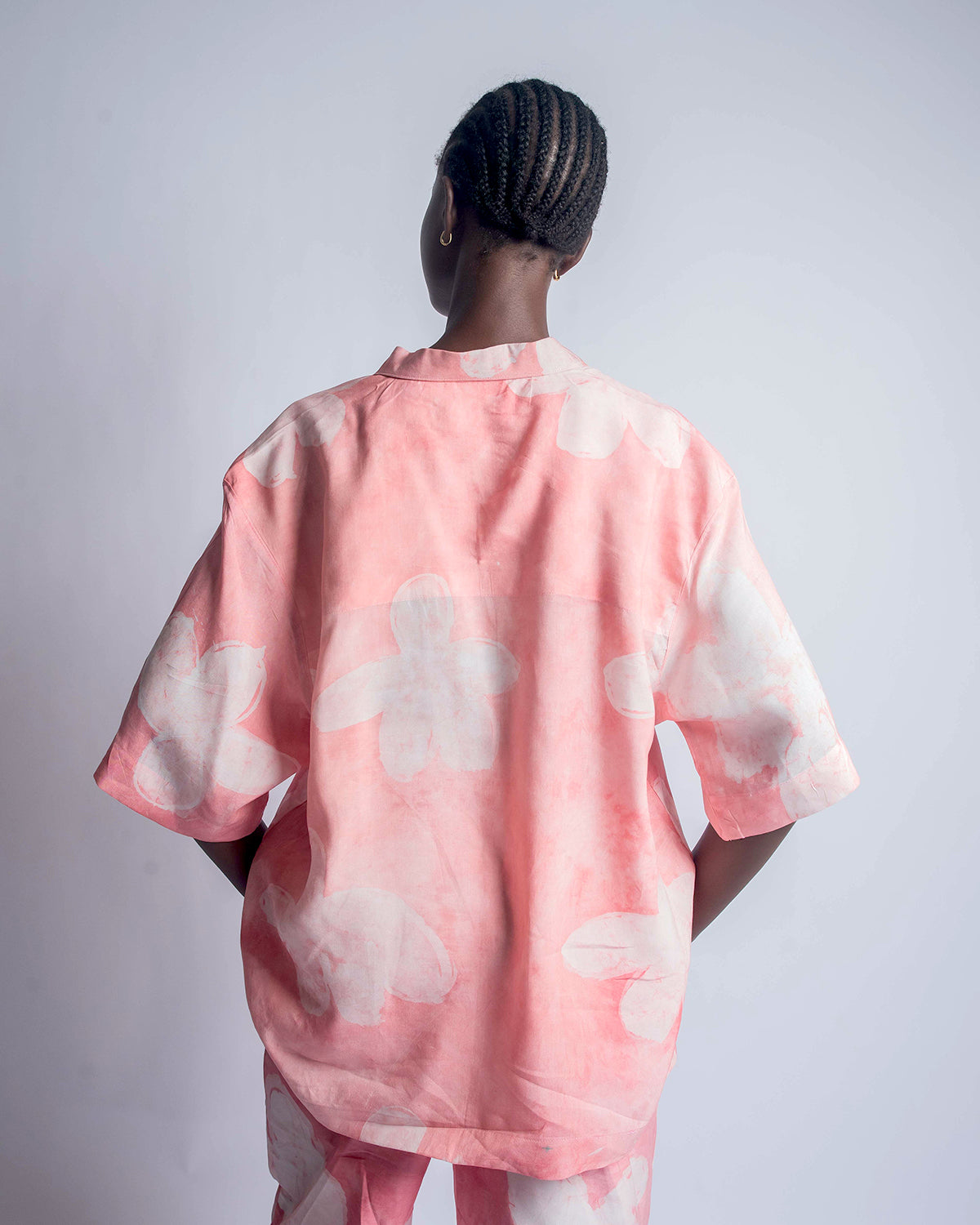 Pink Floral Print – Oversized Women’s Soft Cotton Adire Shirt