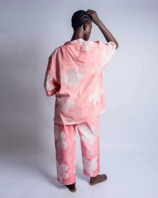 Pink Floral Print - Women's Cotton Adire Trousers